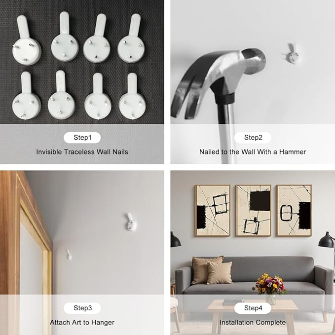 HOURIA Abstract Geometric Framed Canvas Wall Art Set,Black and Beige Brushstroke Wall Decor,Neutral Modern Wall Painting,Textured Line Drawing Art Prints for Living Room, Bedroom, Farmhouse-24 x36 x3