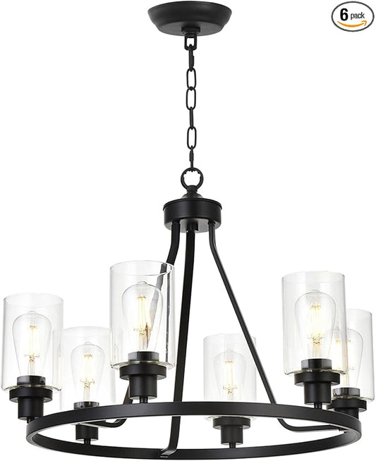 MELUCEE 6-Light Chandeliers for Dining Room, Farmhouse Lighting Black Light Fixtures Ceiling Hanging Industrial Pendant Light for Kitchen Island Bedroom Living Room