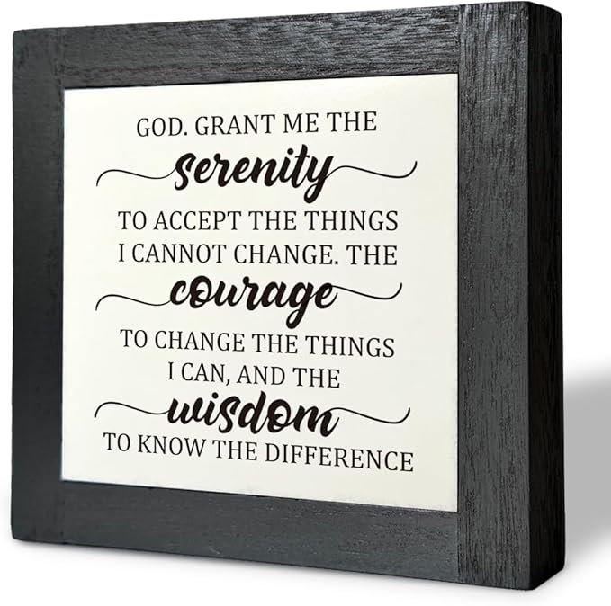 Inspirational Sign, Box Wood Plaques Desk Décor, Christian Sign, Wooden Table Sign, Religious Home Table Decor, Serenity Prayer Gift for Him Her, God. Grant Me the Serenity Courage Wisdom D1