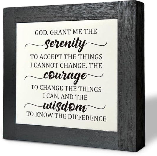 Inspirational Sign, Box Wood Plaques Desk Décor, Christian Sign, Wooden Table Sign, Religious Home Table Decor, Serenity Prayer Gift for Him Her, God. Grant Me the Serenity Courage Wisdom D1