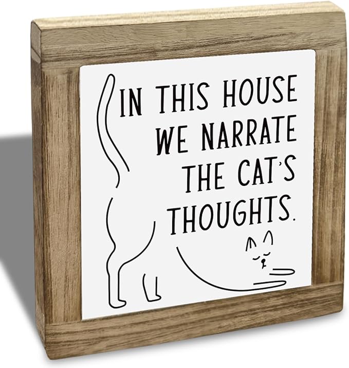 Funny Home Sign, In This House We Narrate The Cats Thoughts, Cat Sign, Cat Decor, Cats Lover, Country Farmhouse Style Wood Box Decor Signs, Funny Farmhouse Home Office Decoration