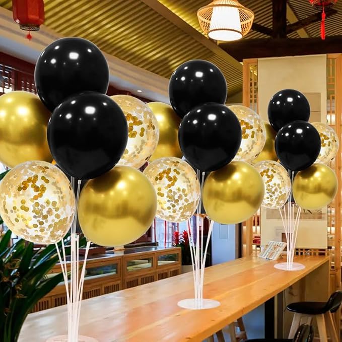 Black and Gold Party Decorations Balloon Stand Table Centerpieces for Birthday Wedding Retirement Anniversary Father's Day Halloween New Years Graduation Decorations 2025