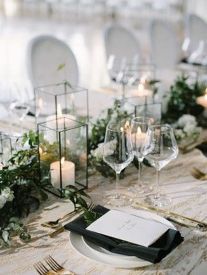 Set of 3 Square Glass Hurricane Candle Holders, Clear Glass Framed in Black-Finish Brass, Great for Home Decor and Wedding,Holiday Decor.