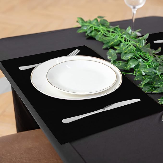 Cloth Placemats Set of 8, Linen Type Fabric Placemats Machine Washable Heat Resistant Placemats Wrinkle Free Thick Polyester Kitchen Place Mats for Dining Table (Black)