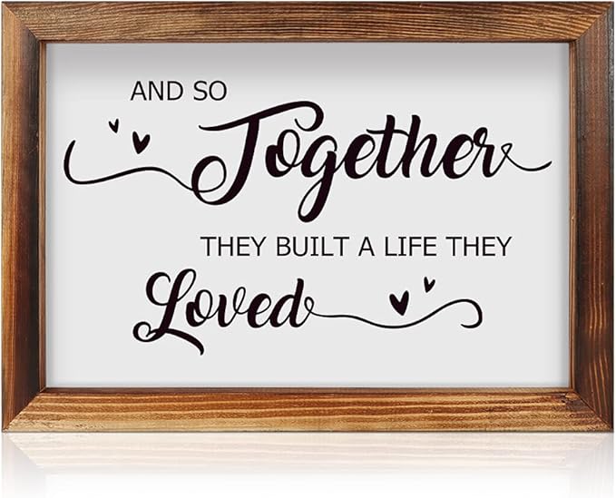 CHDITB And So Together They Built A Life They Loved Framed Wood Sign Plaque(16×11), Inspirational Couple Love Quotes Wooden Wall Table Sign Home Decor, Vintage Wall Art Sign for Living Room Bedroom
