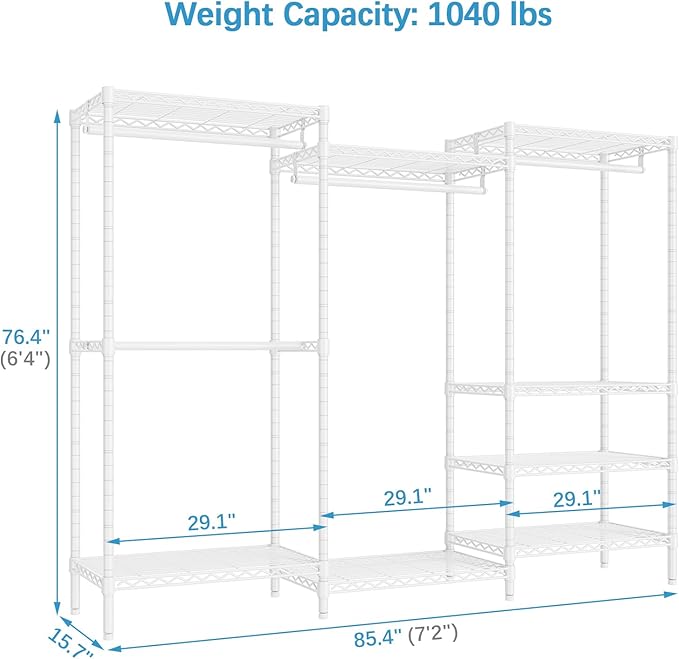 VIPEK V5 Plus Portable Closet Wardrobe Heavy Duty Clothes Rack, Large Free Standing Closet Rack for Hanging Clothes, 85.4" L x 15.7" W x 76.4" H, White