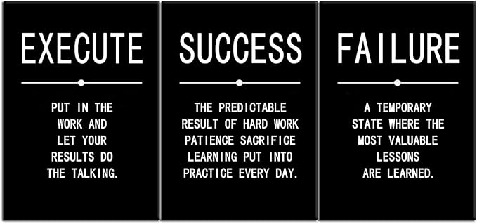 Inspirational Canvas Painting Wall Art Success Quote Wall Art Execute Failure Definition 3 Pieces Black Poster Positive Motivational Framed Artwork Prints Picture for Living Room Office [60''Wx 28''H]