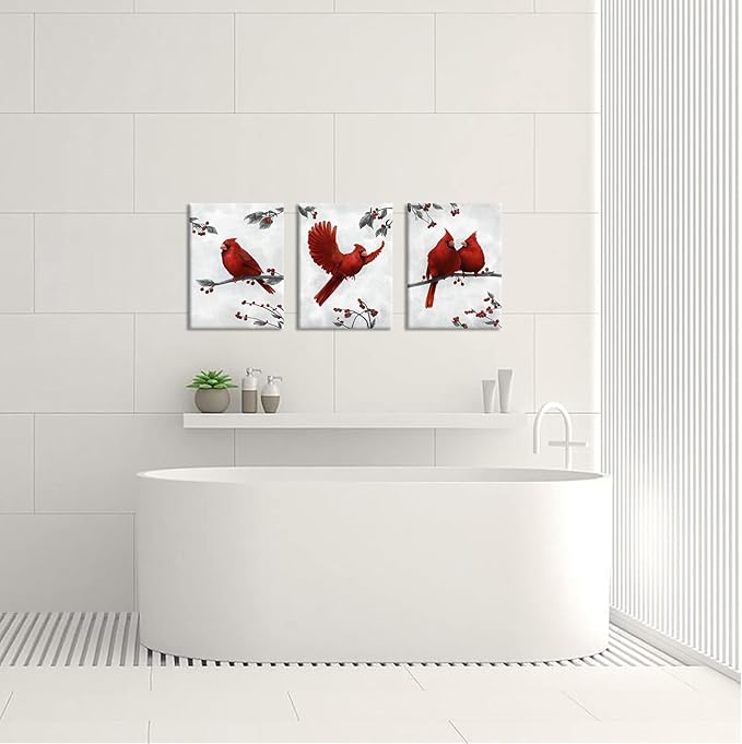 Kalormore Bird Wall Art for Bedroom Red Cardinal Painting Giclee Canvas Prints Gallery Wrapped Picture Artwork Gallery Wrapped Wall Decorataion for Home Living Room Office Bathroom