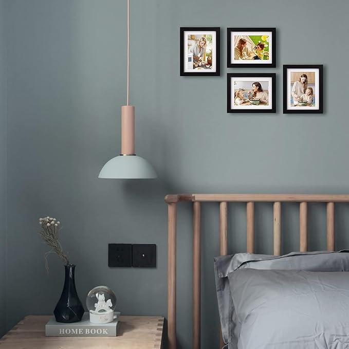 Egofine 6x8 Picture Frames Set of 4, Made of Solid Wood Covered by Plexiglass 4x6 and 5x7 with Mat or 6x8 whitout Mat, for Table Top Display and Wall Mounting Photo Frame Black