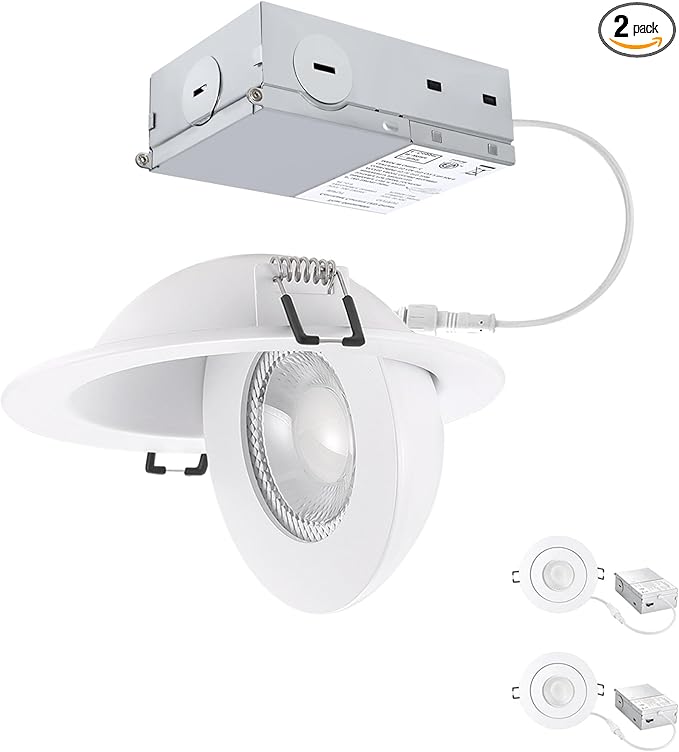 Recessed Lighting 4 inch Gimbal 9W 5CCT Swivel Ceiling Eyeball Spotlight 4inch Dimmable Recessed Lights, Soffit Indoor Directional Lighting, 90° Tilt and 360° Rotation White 2 Pack