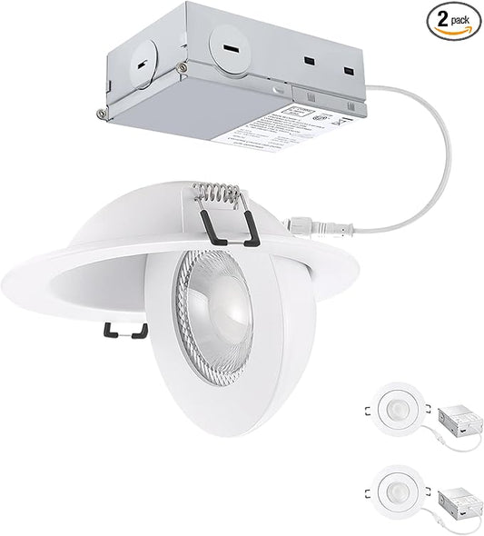 Recessed Lighting 4 inch Gimbal 9W 5CCT Swivel Ceiling Eyeball Spotlight 4inch Dimmable Recessed Lights, Soffit Indoor Directional Lighting, 90° Tilt and 360° Rotation White 2 Pack
