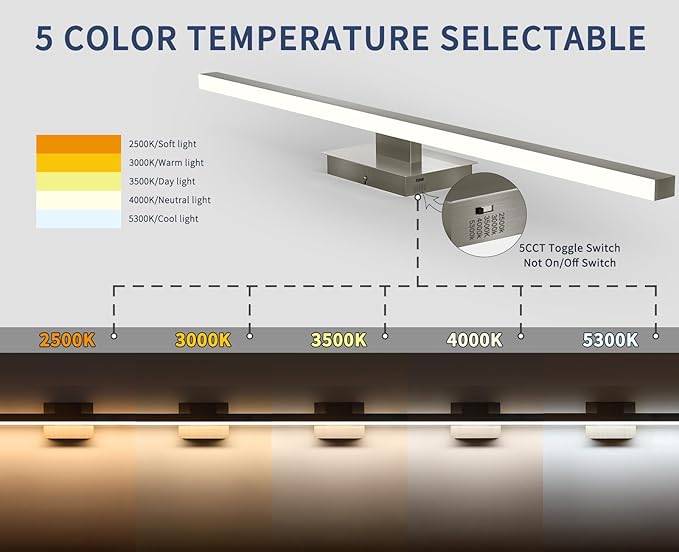 Joossnwell Brushed Nickel Bathroom Vanity Light Bar 5CCT Dimmable Bathroom Light Fixtures Over Mirror Modern LED Vanity Lighting Bath Light ETL Certificated 39.37 inch
