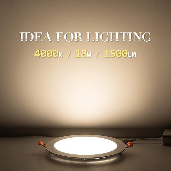 8 Inch LED Recessed Light with Junction Box, 6 Pack Ultra Thin LED Recessed Lighting.4000K Cool White, No Dimmable,18W 110V Eqv.Recessed Ceiling Canless Lights.Slim Can-Killer Downlight