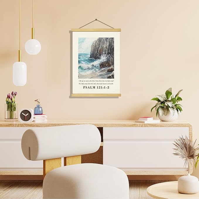 Christian Canvas Poster, Psalm 121:1-2 Canvas Poster Wood Hanger, Christian Wall Art, Bible Verse Posters, William Morris Prints Decor, Ocean Watercolor Decors, Home Decor Accent