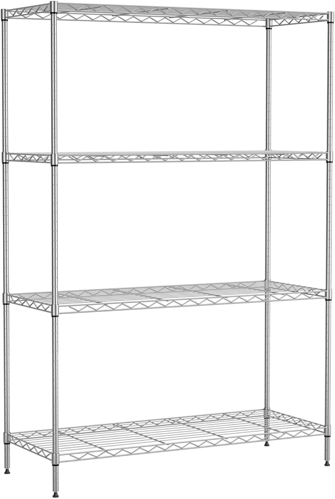 PayLessHere 4 Tier Shelving Unit 13.4" D×35" W×53.7" H Metal Shelving Standing Storage Shelf with 4 Steel Frame Adjustable Layer Racks Metal Commercial Shelf for Kitchen, Garage (Chrome)