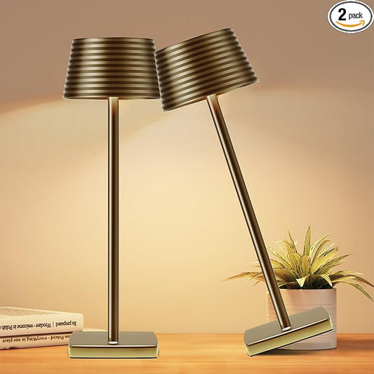 2Pack Cordless Table Lamps Rechargeable,Battery 6000mAh LED Portable Lights for Outdoor/Patio/Restaurant/Indoor Desk Lamp - IP54 Waterproof 3 Colors Stepless Dimming (2pack Titanium)