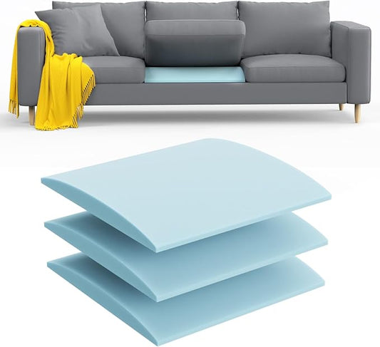 Couch Cushion Support to Fix Sagging Sofas - 20''x20'' Under Cushion Supports for Saggy Seat High Density Curved 40D Foam, Blue 3 Pack