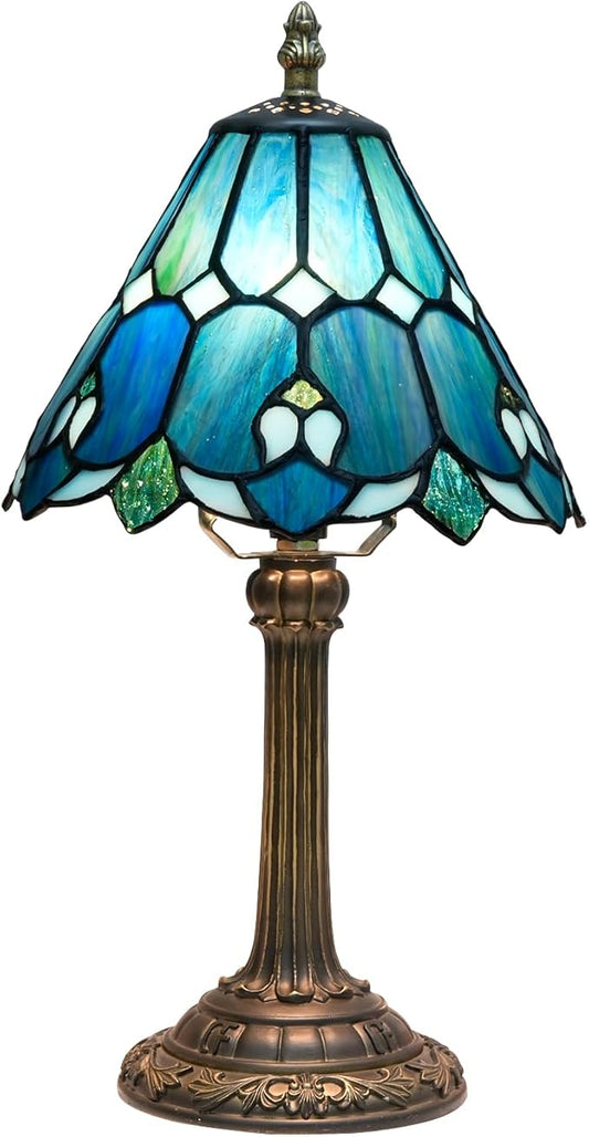 8 Inch Tiffany Style Colorful Lamp, Blue Green Umbrella Retro Design Bedside Lamp, Suitable for Bedroom, Dormitory Cafe and Other Home Art Decoration
