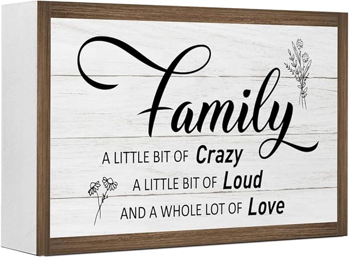 Family a Little Bit of Crazy Wooden Box Sign Decor,Rustic Family Saying Wooden Block Plaque Sign for Home Farmhouse Living Room Bedroom Shelf Desk Table Wall Decor
