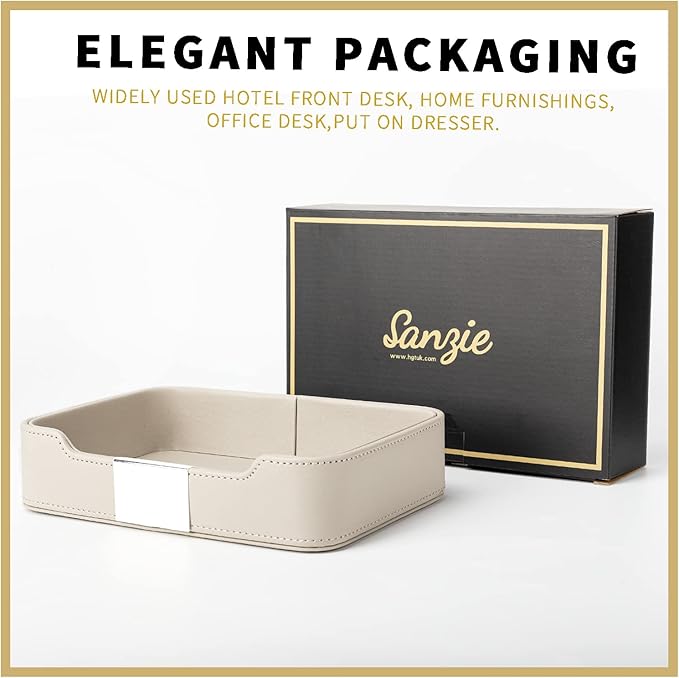 SANZIE Luxury Leather Tray Desktop Storage Catchall Organizer Decorative Tray for Entryway Table to Hold Jewelry Watch Keys Phone Wallet (Metal Silvered, Grey)