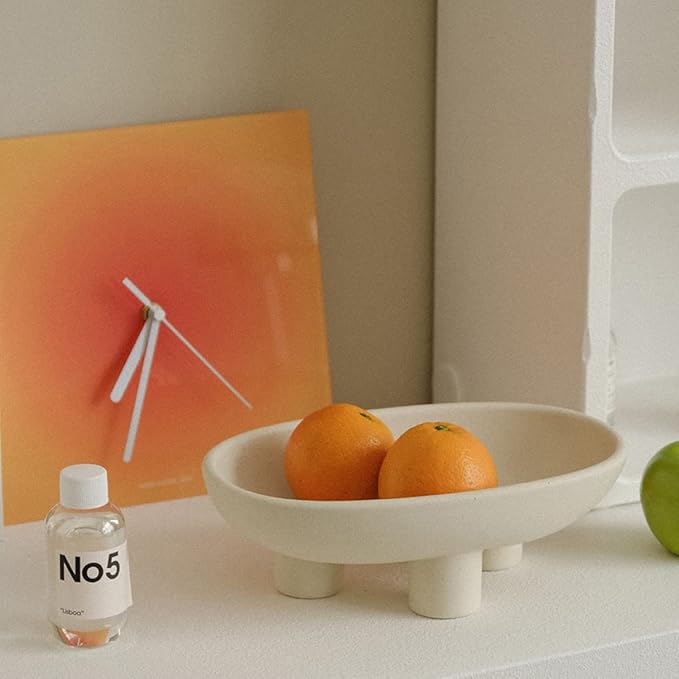 WENSHUO Three-Legs Ceramic Fruit Bowl for Kitchen Counter, Decorative Bowl for Table Décor, 10-inch Oval Large Bowls for Breads (Matte Crème)