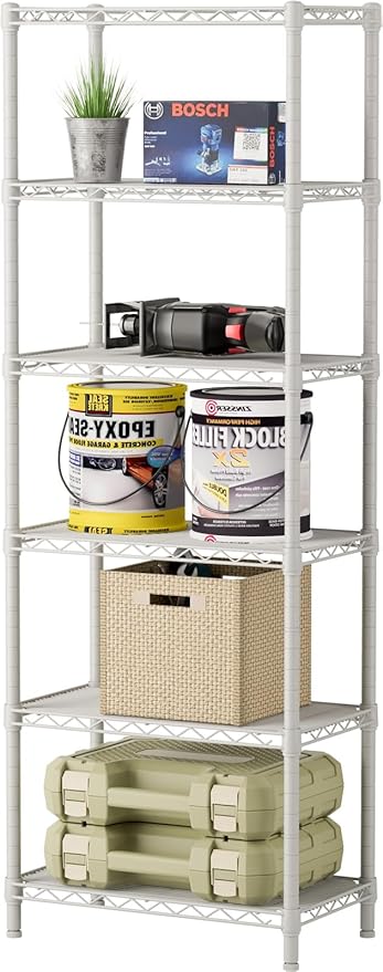 SINGAYE 6 Small Wire Shelves Kitchen Pantry Close Home Organizers and Storage Bathroom Shelf Laundry Room Organization Adjustable Book Metal Garage Shelving Unit