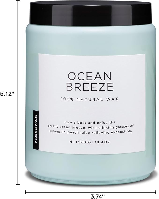 M&SENSE Candle Oceanic Breeze Scented, 19.4oz 110 Hour Long Lasting 2 Wick Pineapple & Mango Scent Natural Soy Candles for Home Scented for Stress Relief & Women/Men