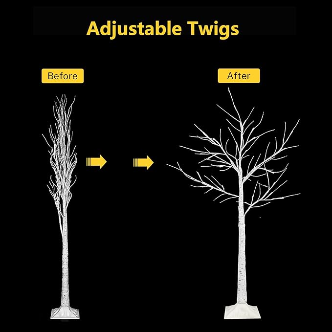 Set of 3 Lighted Birch Tree 4FT 5FT and 6FT, Higher Size, Timer Function Birch Christmas Tree with 144 LED Warm White Lights for Indoor Christmas Decorations Outdoor Yard Garden Home Bedroom Party