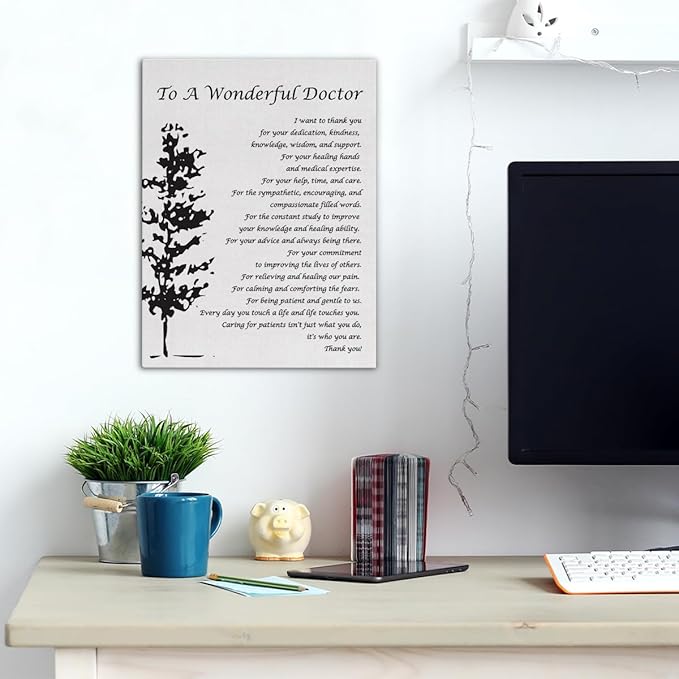 to a Wonderful Doctor I Want to Thank You Quotes Canvas Wall Art Print Framed Doctor Appreciation Gift Paintings Artwork Home Office Wall Decor 15x12 Inches