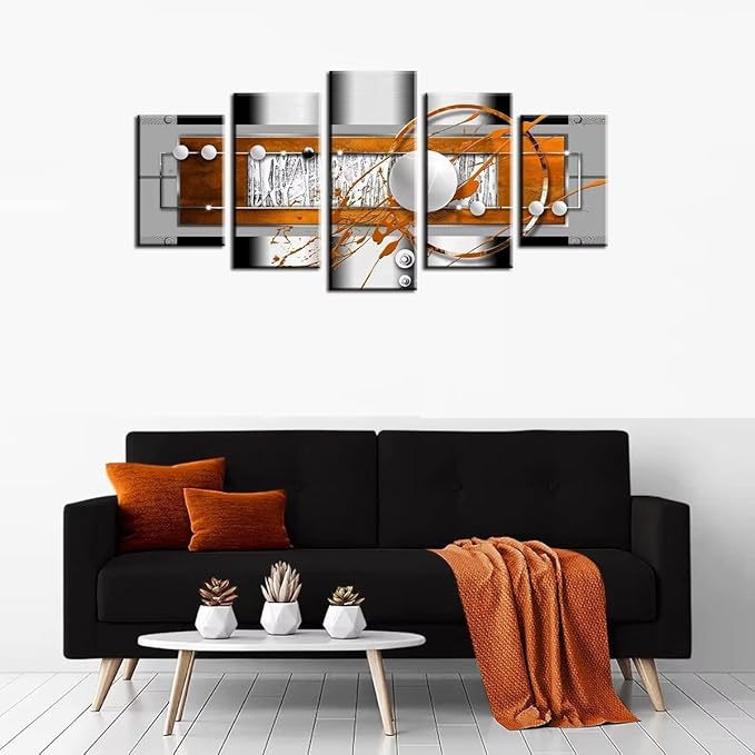 AWLXPHY Decor Abstract Wall Art Canvas Yellow and White 5 Panels for Living Room Decor Modern Framed Geometric Painting Simple Round Circle Line HD Print Artworks Giclee(W60'' x H30'')