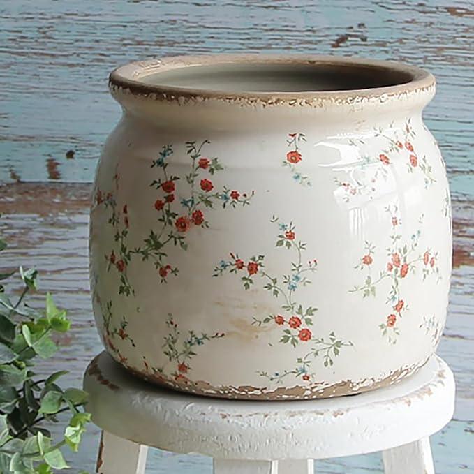 Ceramic Planters for Indoor Plants, Plant Pots with Drainage Hole, 6.29in. Flower Pots for Indoor Plants, Vintage Planters & Succulent Pots, Crackle Glaze Finish Plant Pots, Tiny Red