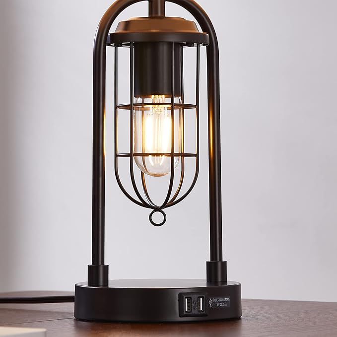 Kyrid 21'' Table Lamps Set of 2 with Night Light and USB Port Industrial Modern Nightstand Lamp Set (Bulbs Included)