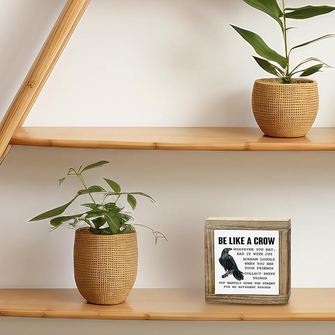 Be Like A Crow Sign, Crow Sign, Inspirational Wood Box Decor, Motivational Gift For Friends Colleague, Country Farmhouse Style Wood Box Decor Signs, Funny Farmhouse Home Office Decoration