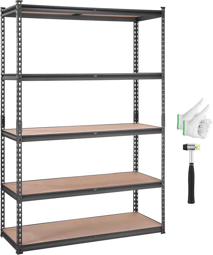 VEVOR Storage Shelving Unit, 5-Tier Adjustable, 2000 lbs Capacity, Heavy Duty Garage Shelves Metal Organizer Utility Rack, Black, 48" L x 18" W x 72" H for Kitchen Pantry Basement Bathroom Laundry