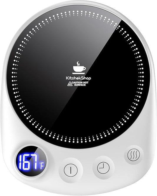 Coffee Mug Warmer - Fastest Heating & Highest Temperature, Coffee Cup Warmer for Desk Auto Shut Off, 4 Temp Settings & 1-12H Timer, Smart Electric Beverage Warmer for Coffee Candle (White)