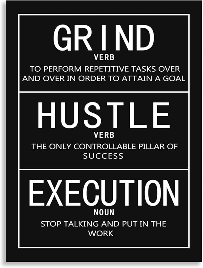Grind Verb Hustle Verb Execution Noun Motivational Quotes Exercise Canvas Wall Art Inspirational Fitness Poster Print Painting Framed Artwork for Office Gym Home Wall Decor[18" W x 24"H]