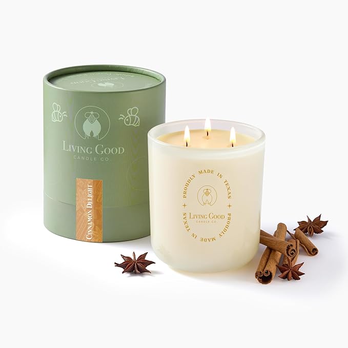 Fall Fresh Cinnamon Bark Essential Oil - Warm & Spicy Pure Beeswax Candle - 90+ Hours Long Burning - Non-Toxic Scented Candles for Autum Home Decor & Aromatherapy for Anxiety Relief - Natural - 15 OZ