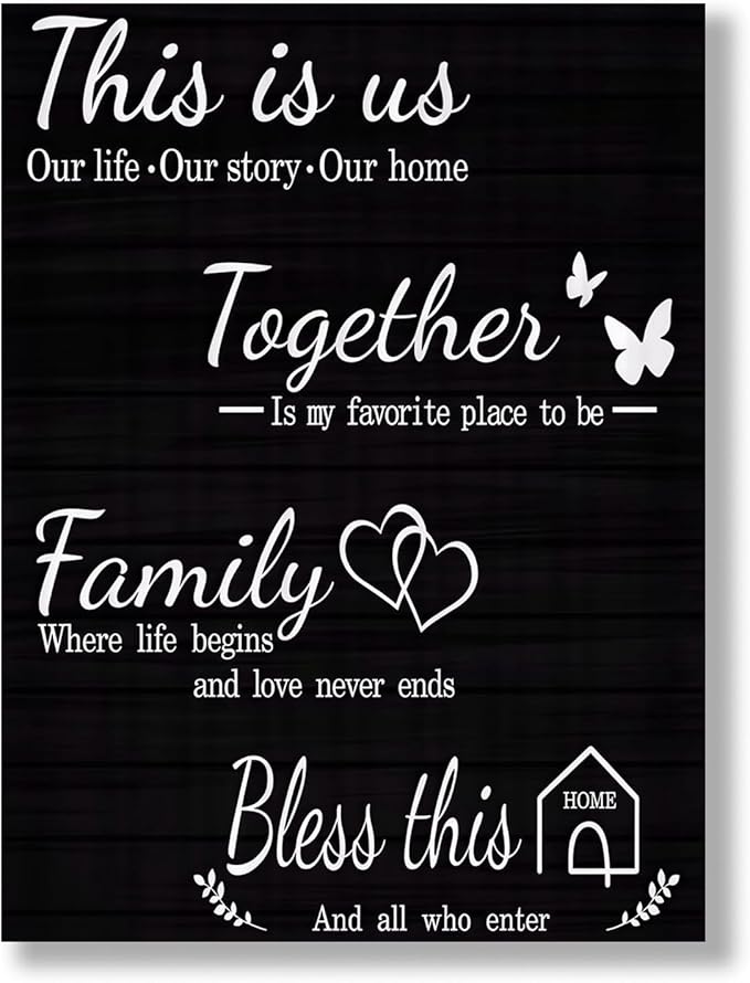 Family Quotes Canvas Wall Art 12x16 Inch - Inspirational Home Decor for Living Room, Office, Bathroom - Stretched Framed Ready to Hang Paintings
