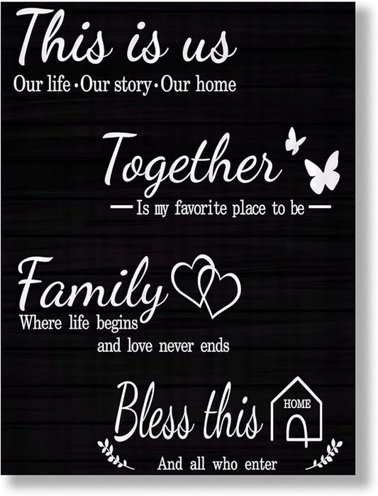 Family Quotes Canvas Wall Art 12x16 Inch - Inspirational Home Decor for Living Room, Office, Bathroom - Stretched Framed Ready to Hang Paintings