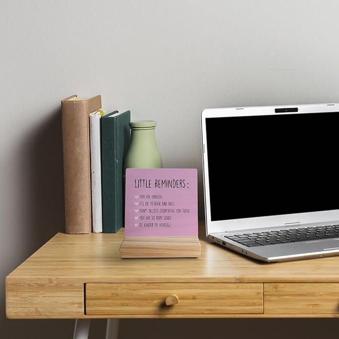Inspirational Wooden Sign - Little Reminders Office Decor or College Gift (Pink)