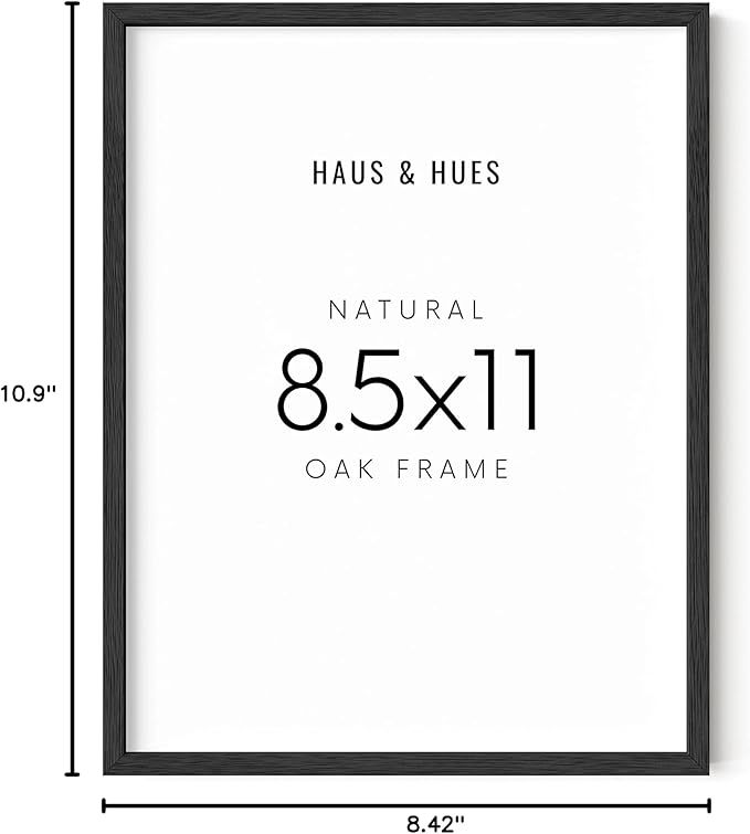 HAUS AND HUES Black Picture Frame 8.5 x 11 - Frame for 8.5 x 11 Document, 8.5 x 11 Picture Frame Black Oak, 8.5 x 11 Frame for Wall, Artwork 8 1/2 x 11 Picture Frame (Black Oak Frame)