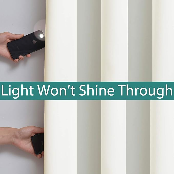 Yakamok Extra Wide 100% Blackout Full Shading Curtains for Patio Door, Thermal Backing Sliding Glass Door Drape, Privacy Assured Window Treatment for Sliding Door Curtains, Cream, W100 x L96, 1 Panel