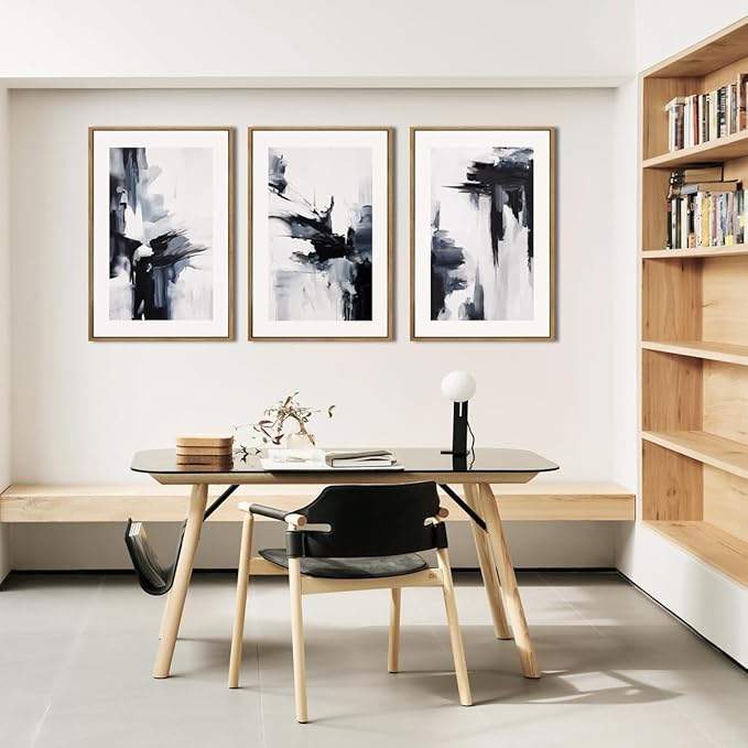 IARTTOP Large Abstract Modern Minimalist Neutral Framed Canvas Wall Art 16x24 Inch Black and White Wall Decor Set of 3 for Living Room Bedroom Office