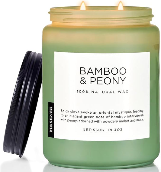 M&SENSE Bamboo Peony Spring Large Candles for Home Scented 19.4oz 110 Hour Long Lasting Burn Natural Organic Soy Candle Gifts for Women, Fresh Smelling Aromatherapy Gifts for Stress Relief