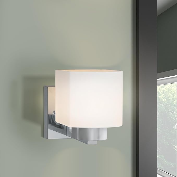 Design House Dove Creek Wall Light Sconce – Dimmable with Frosted Glass for Hallway, Bathroom, Foyer, Bedroom – Polished Chrome, 589663