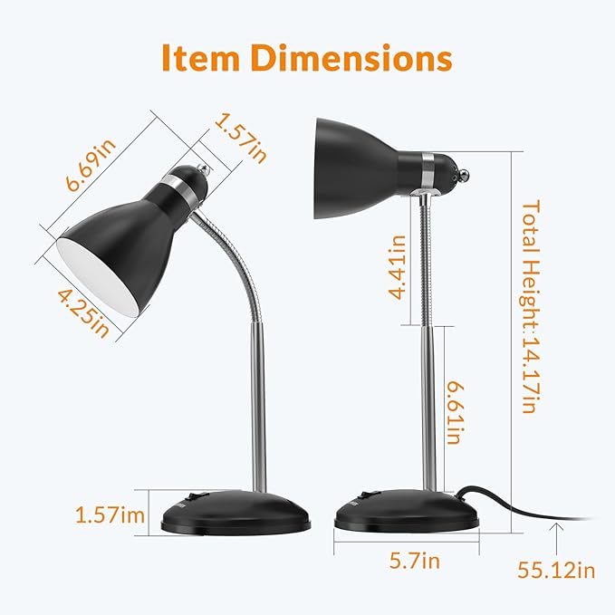 LEPOWER Metal Desk Lamp, Adjustable Goose Neck Table Lamp, Eye-Caring Study Desk Lamps for Bedroom, Study Room and Office (Black)