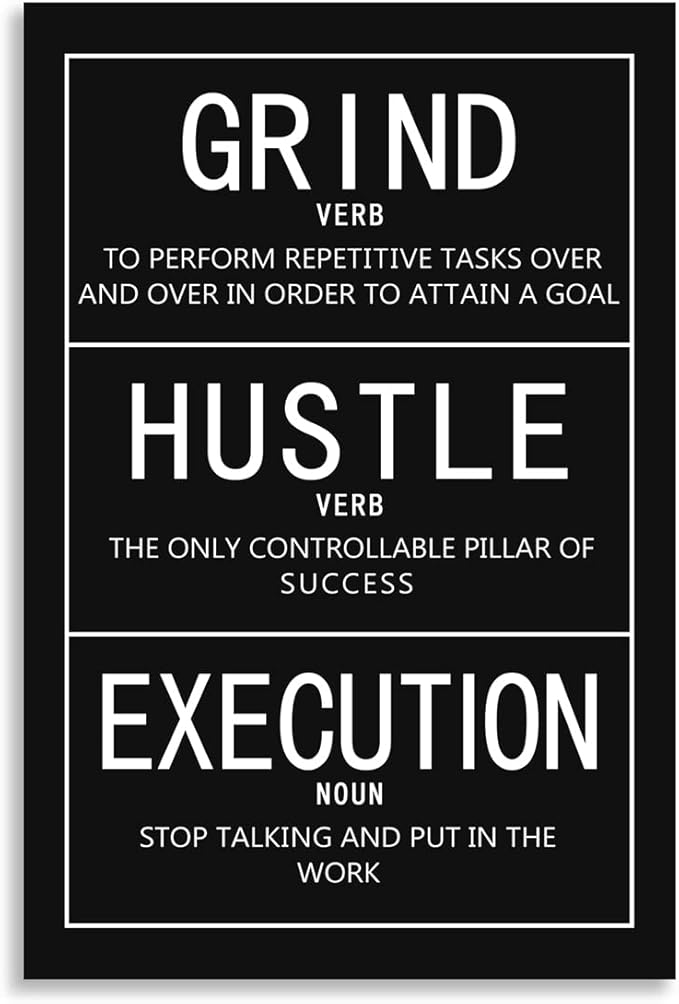Inspirational Painting Poster Motivational Canvas Wall Art Grind Verb Hustle Verb Execution Noun Print Artwork Home Office Wall Decor Frame Ready to Hang[12″W X 18″H]