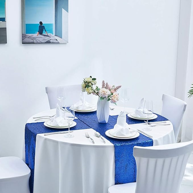 6 Packs 12 x 108 inches Royal Blue Sequin Table Runner, Glitter Royal Blue Table Runner for Wedding Birthday Bachelorette Holiday Party Supplies Decorations Bridal Shower Baby Shower