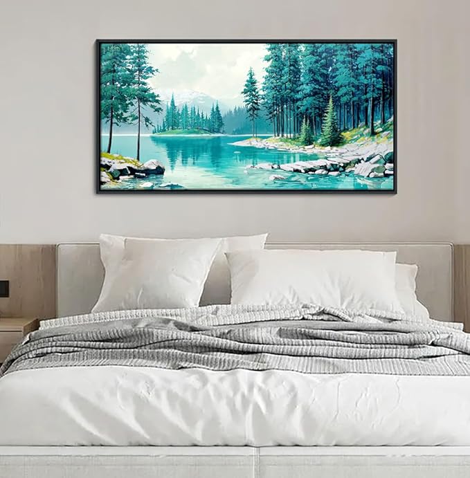 YCPRIMER Nature Mountain Wall Art National Park Painting Green Ridge Landscape Picture Panoramic Artwork Framed Large Size for Home Office Living Room Bedroom Wall Decor 24x48inch