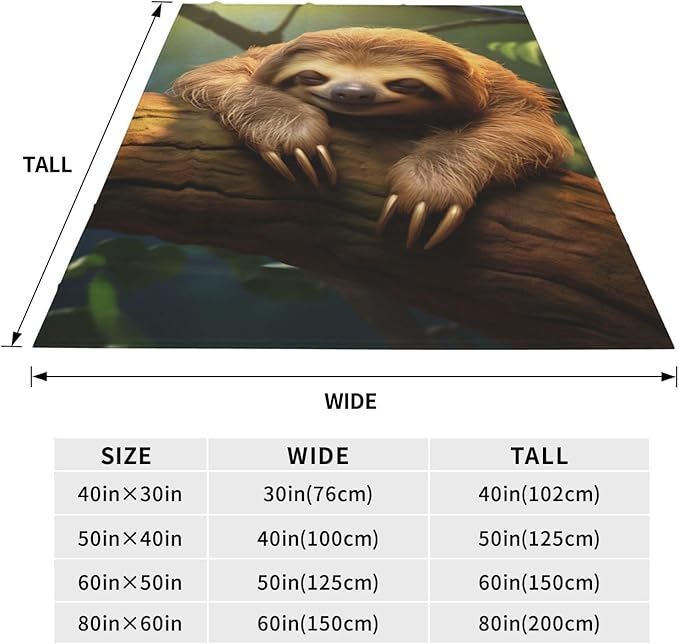 Cute Asleep Sloth Blanket Gifts for Kids Adults Women Flannel Throw Blankets for Home Couch Bed Sofa Soft Fuzzy Lightweight Decor All Season 80x60 Inches